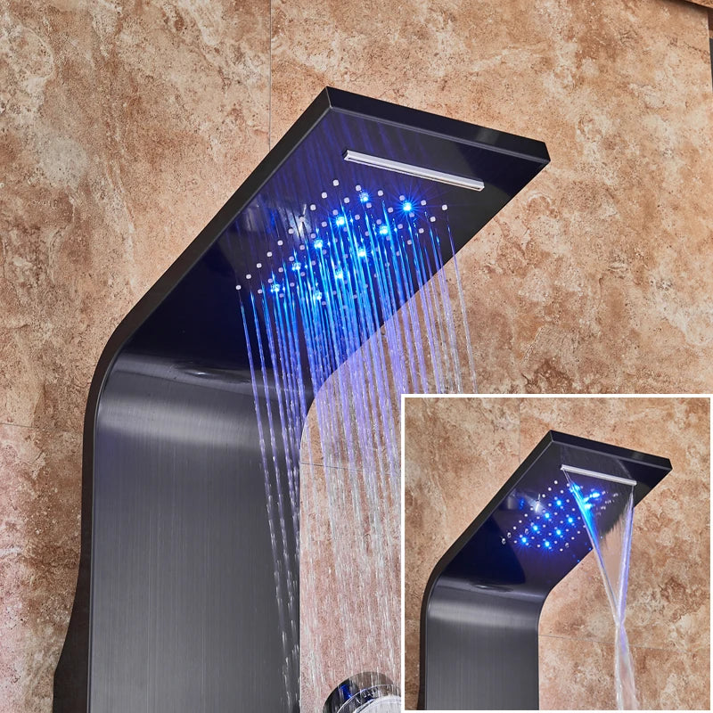 Afralia™ LED Rain Waterfall Shower Panel with Massage Jets and Bidet Sprayer