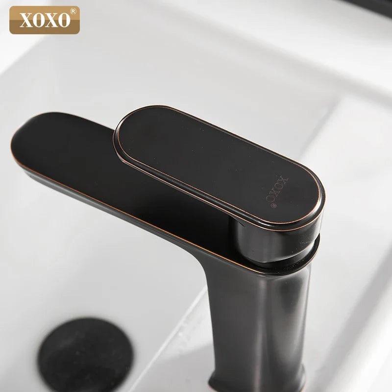 Afralia™ Black Finish Brass Basin Faucet Hot Cold Water Mixer Tap Single Handle