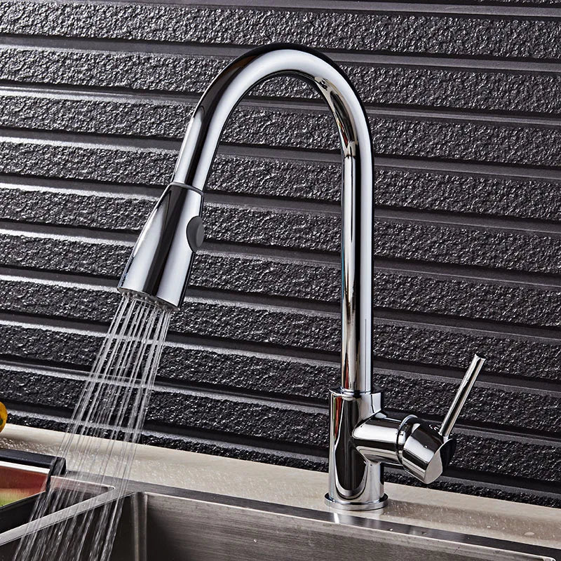 Afralia™ Pull Out Kitchen Faucet Mixer Single Handle 360 Rotate Chrome/Nickel/Gold Tap