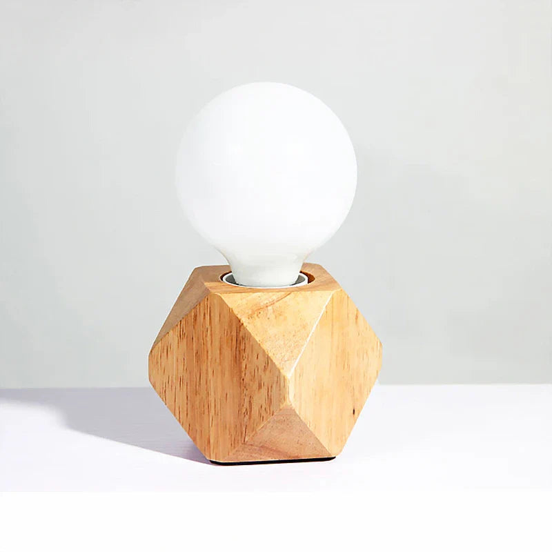 Afralia™ Solid Wood Polyhedron Table Lamp with EU Plug and E27 Bulb Socket