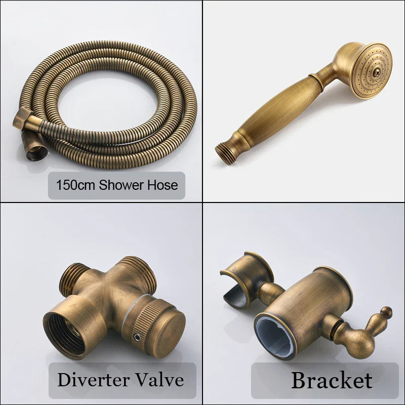 Afralia™ Luxury Brass Bath Shower Mixer Set with Rainfall Head and Handshower