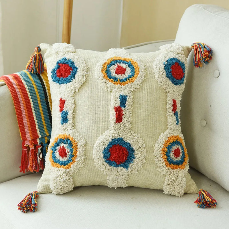 Afralia™ Moroccan Style Wool Tassel Cushion Cover - Boho Ethnic Pillow 45x45cm HomeDecor