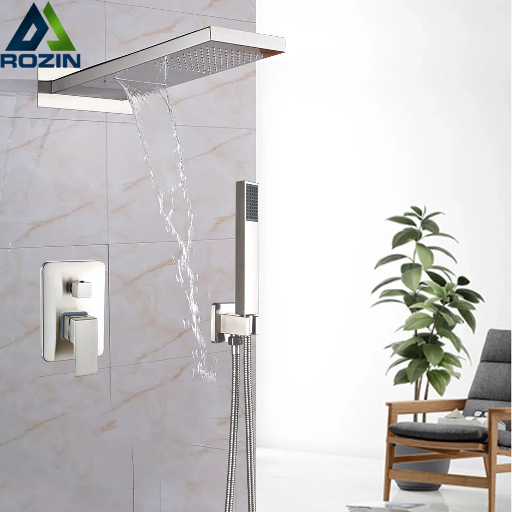 Afralia™ Golden Chrome Rain Shower Faucet Set with 3-Way Mixer Valve