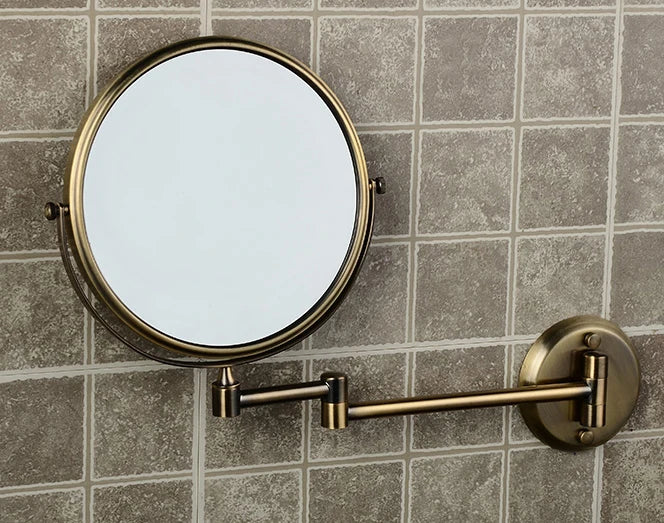 Afralia™ Brass Bronze Folding Makeup Mirror, 8 Inch Round Wall Mirror