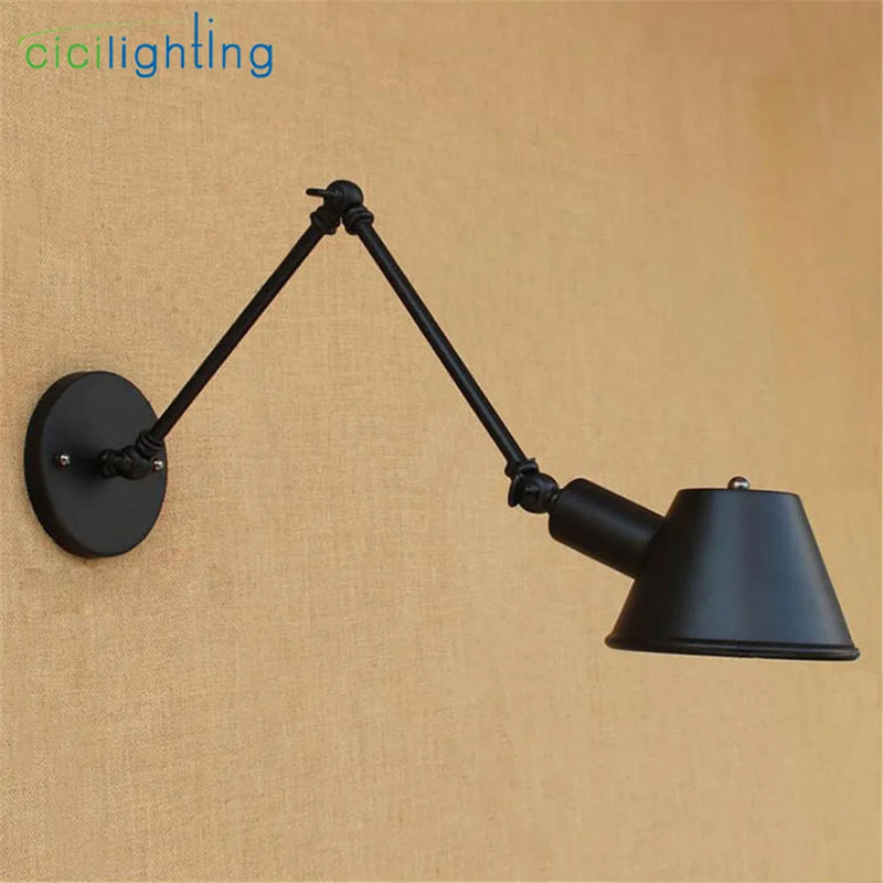 Afralia™ Antique Metal Shade Double Swing Arms Wall Lights for Home Office Study