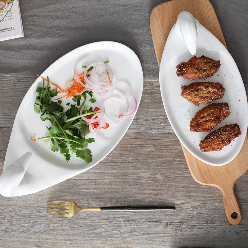 Afralia™ White Duck Ceramic Plates Set for Serving, Dining & Decoration