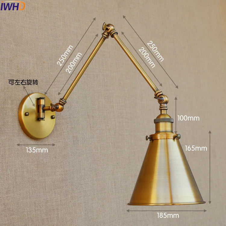 Afralia™ Swing Arm Wall Light Gold Copper Vintage Sconce Edison Loft Wall Lamp