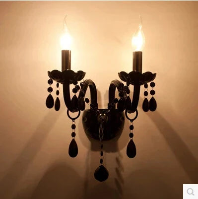 Afralia™ Crystal Wall Lamp with Candle LED E14 Bulbs in Black