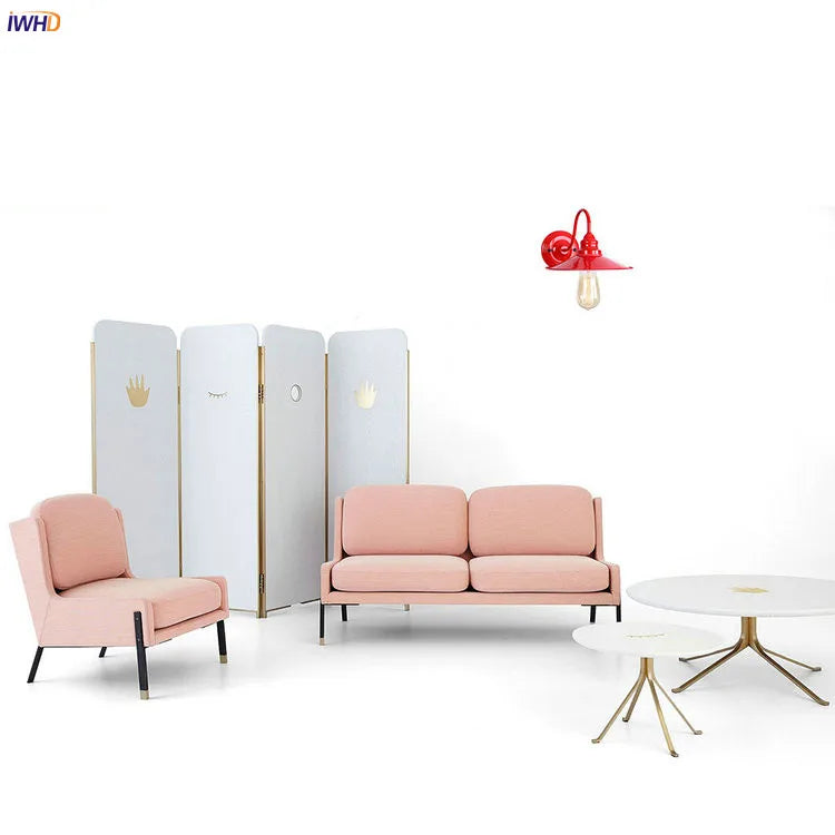 Afralia™ Red Metal Vintage LED Wall Light Retro Sconce for Bedroom Living Room