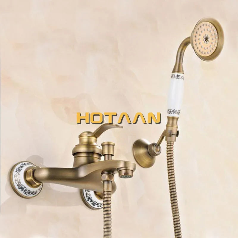 Afralia™ Antique Brass Hand Held Shower Head Kit for Wall Mounted Bathtub - YT-5340-B