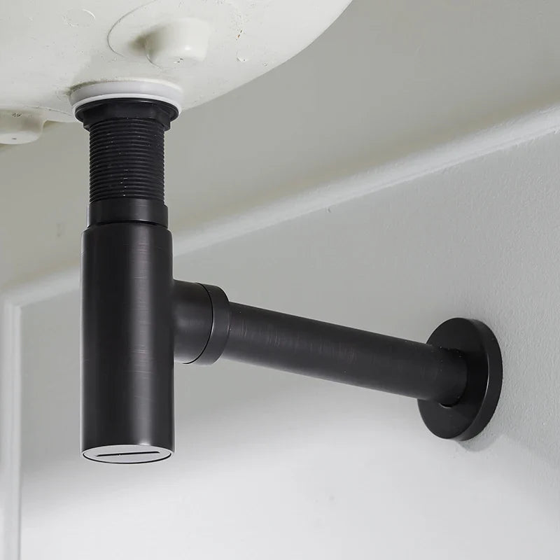 Afralia™ Brass Round Bottle Trap Oil Rubbed Bronze Black Siphon for Bathroom Vanity