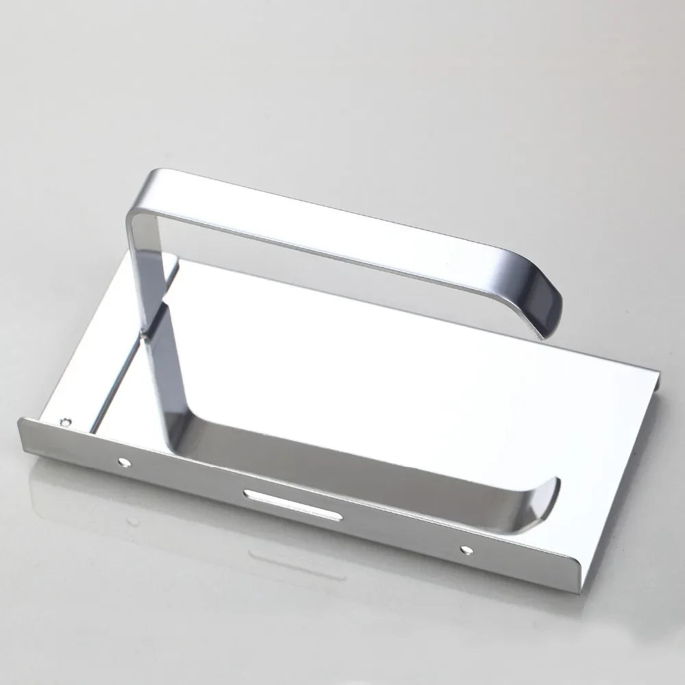 Afralia™ Chrome Wall Toilet Paper Holder & Towel Rack Phone Storage
