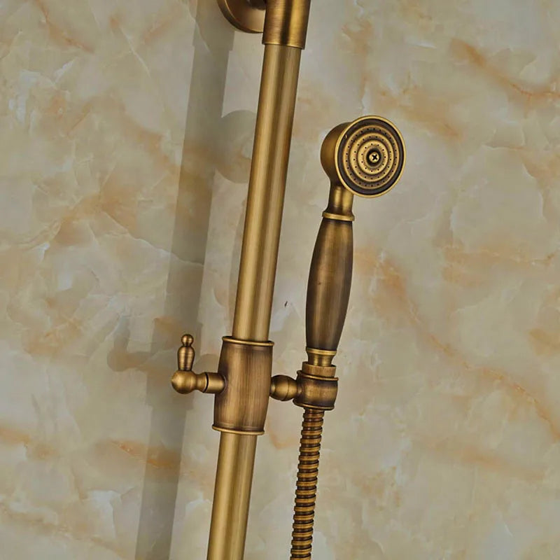 Afralia™ Antique Brass Wall Mount Shower Faucet with Hand Shower, 8" Rain Shower Head