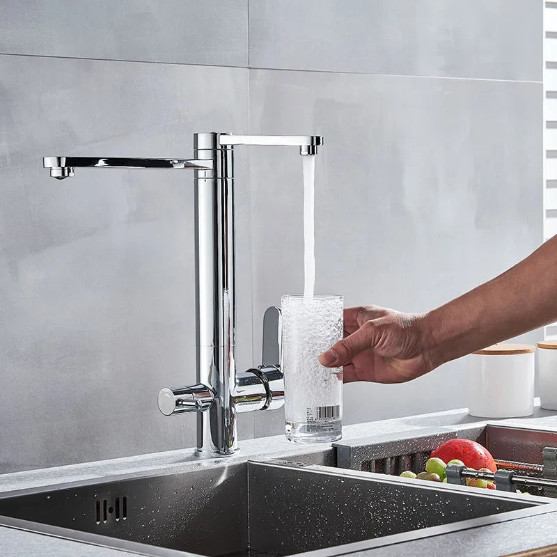 Afralia™ Chrome Purify Kitchen Faucet Dual Swivel Spout Mixer Tap Dual Water Outlet