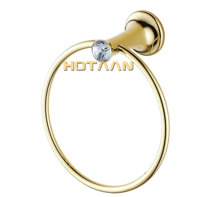 Afralia™ Golden Stainless Steel Crystal Towel Ring Bathroom Accessories
