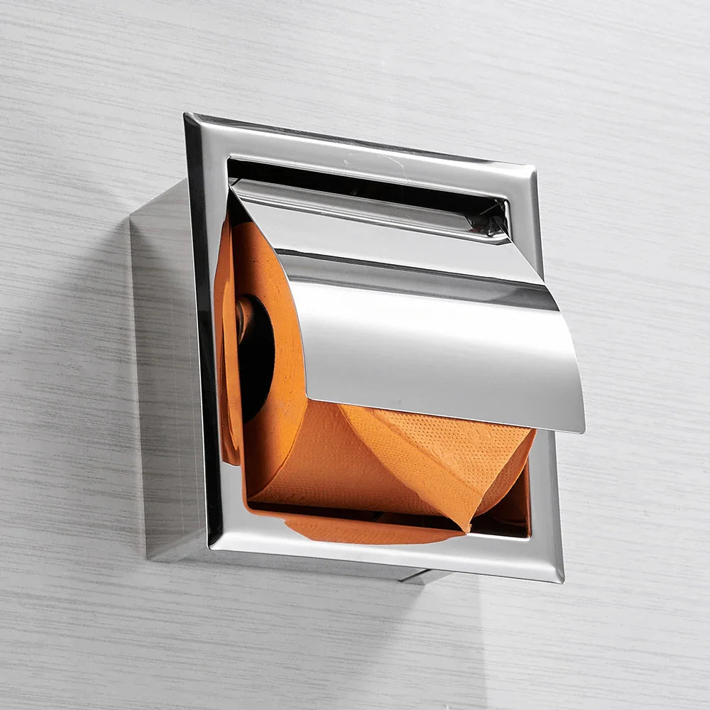 Afralia™ Stainless Steel Toilet Paper Holder Chrome Wall Mounted Concealed Bathroom Tissue Box