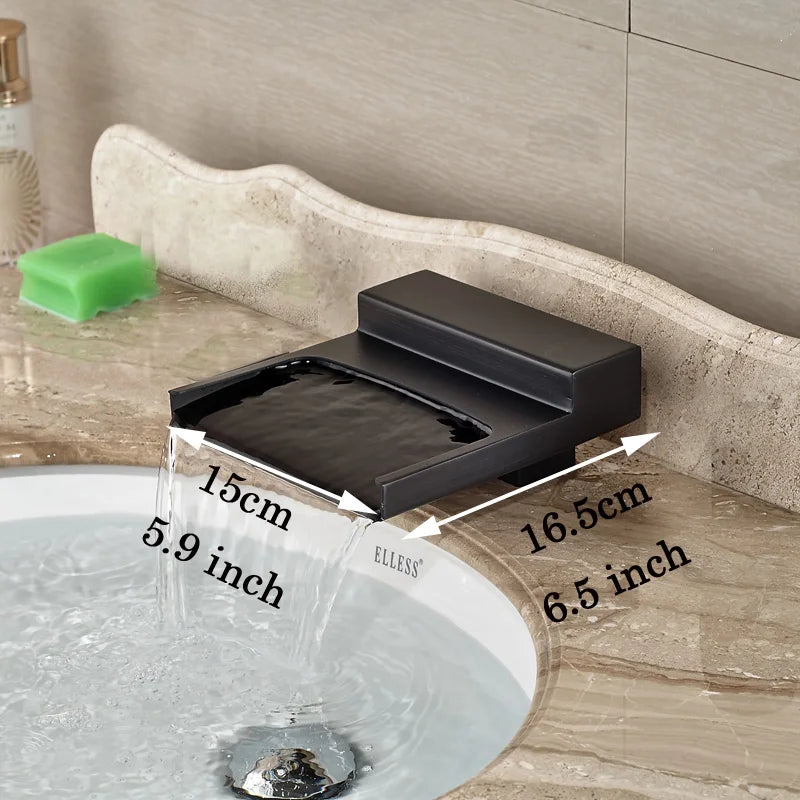 Afralia™ Black Wide Waterfall Spout Faucet Double Handle Bathroom Mixer Taps