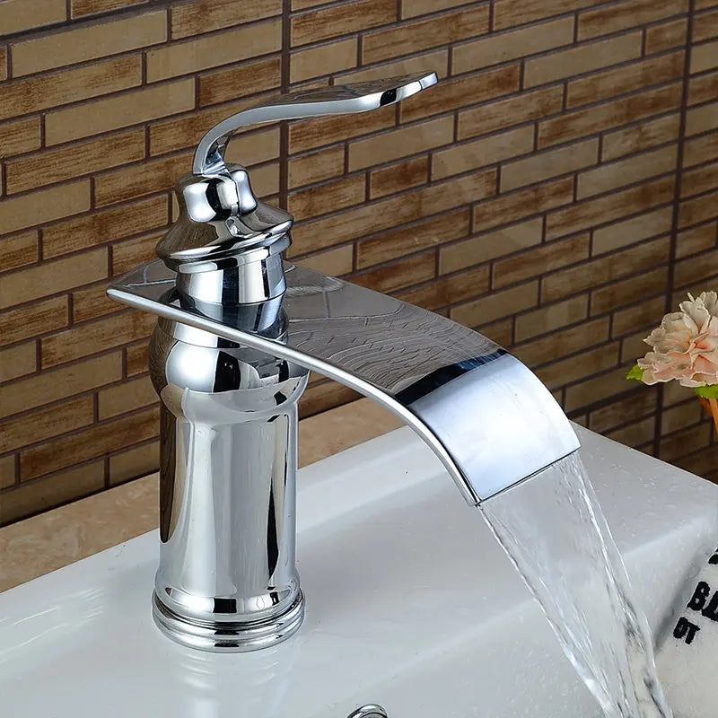 Afralia™ Chrome Brass Waterfall Bathroom Sink Mixer with Big Square Spout