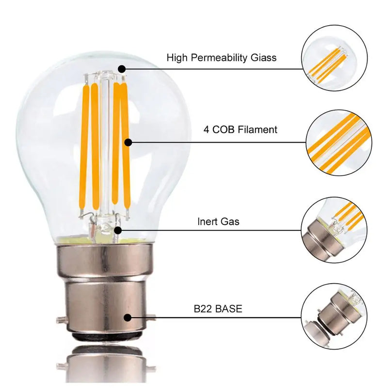 Afralia™ Vintage LED Filament Bulb B22 Dimmable Energy Saving Classic Edison Bulbs