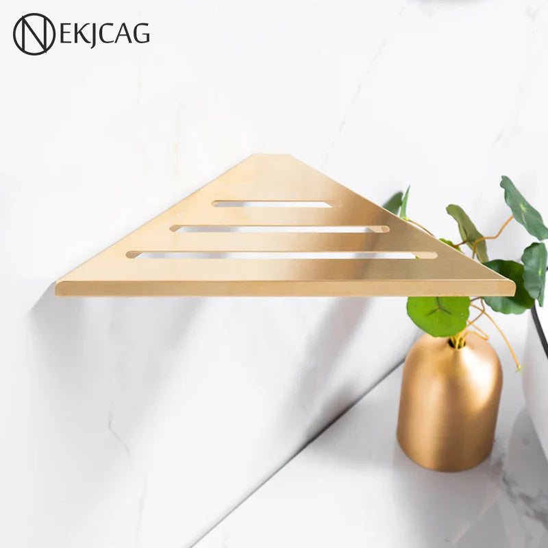 Afralia™ Brushed Gold Stainless Steel Bathroom Triangle Rack for Stylish Shower Storage