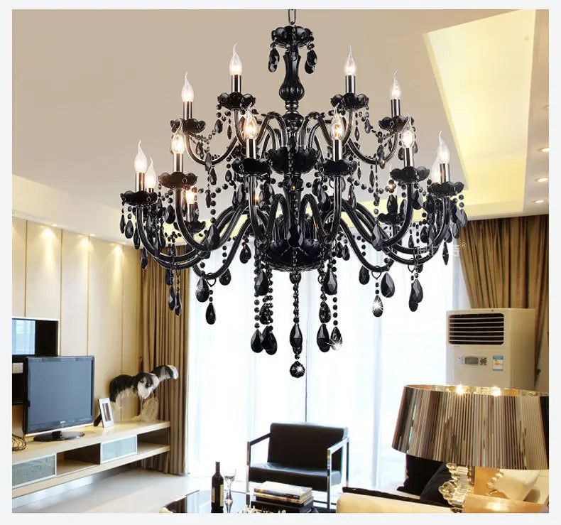 Afralia™ Luxury Black Crystal Chandelier Candle Lamp for Living Room Bedroom