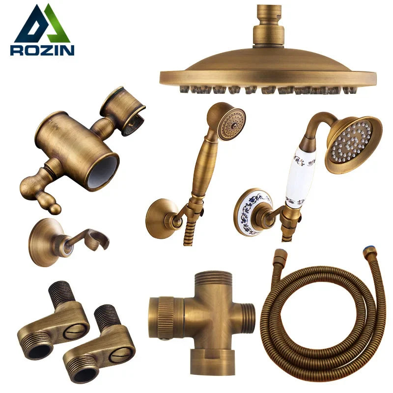 Afralia™ Antique Brass Shower Set with 3-Way Diverter and Handshower