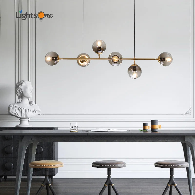 Afralia™ Glass Ball Metal Rod Pendant Lights