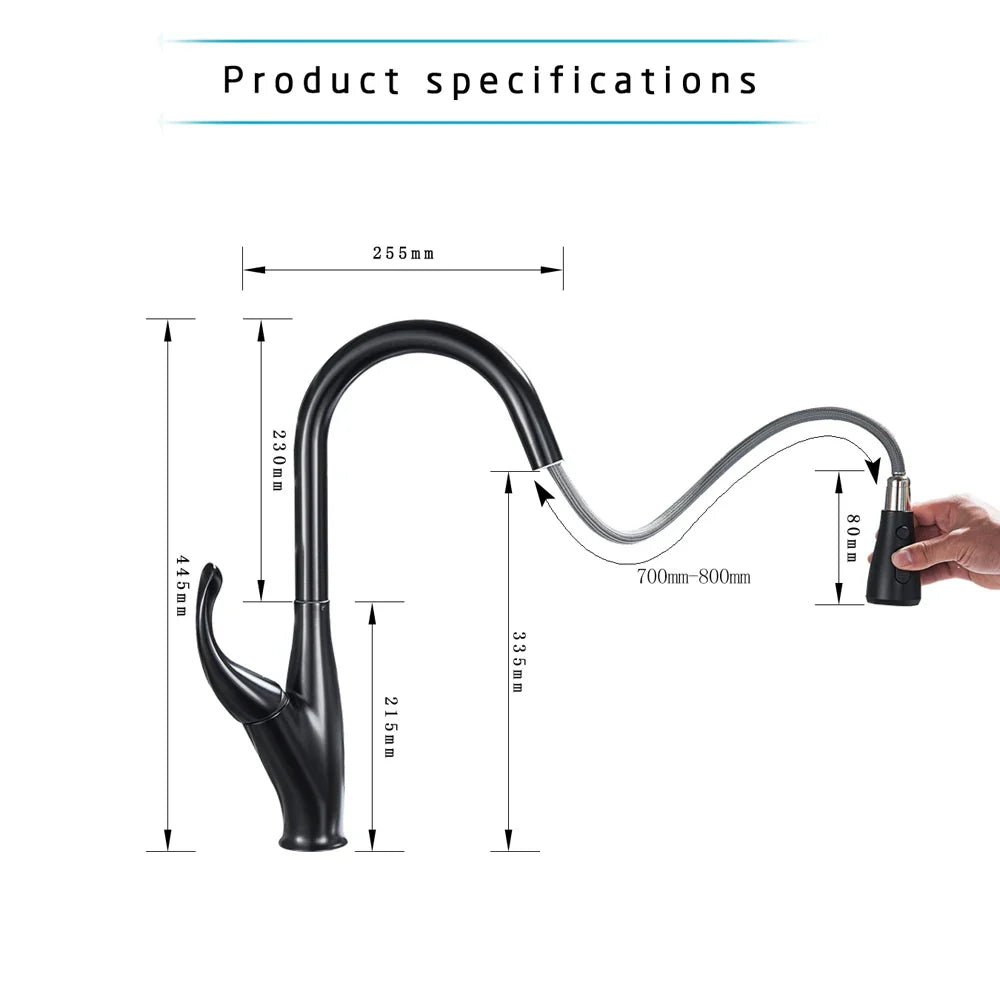 Afralia™ Black Kitchen Faucet Pull Out Mixer with Single Handle and Stream Spray