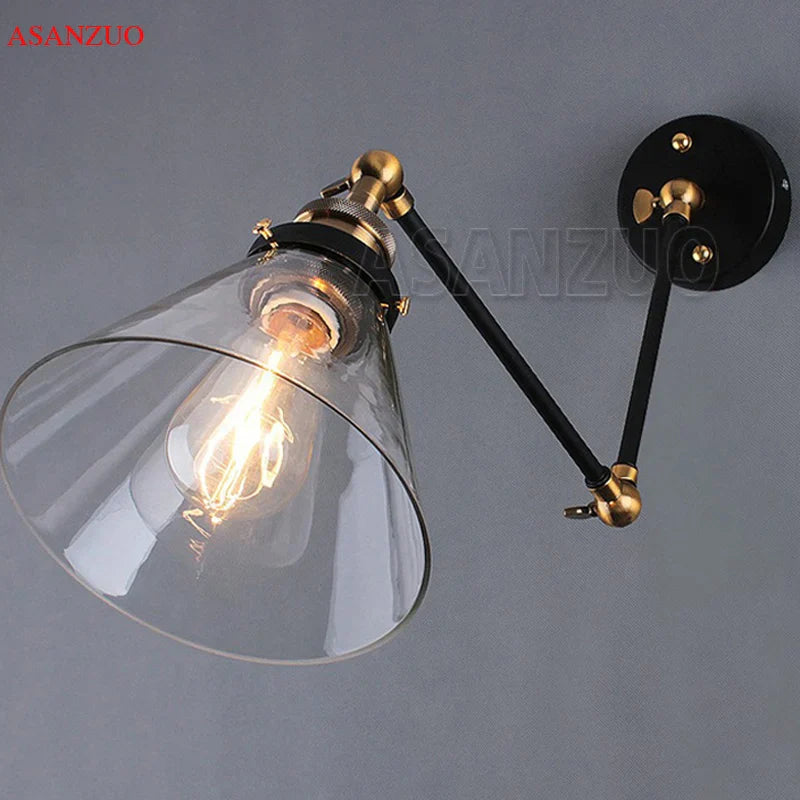 Afralia™ Vintage Glass Wall Sconce with Adjustable Swing Arm and Edison Bulb