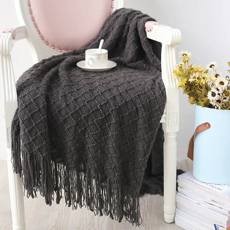 Afralia™ Knitted Throw Blanket Grey Yellow Black Grey Sofa 130x170cm Diamond Acrylic