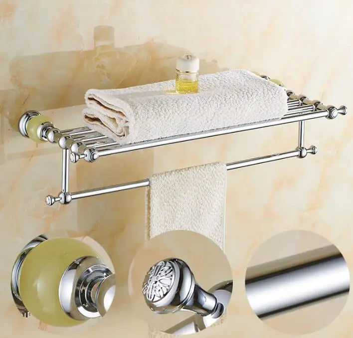 Afralia™ Brass & Jade Bathroom Set: Holder, Bar, Basket, Rack, Ring - Hardware Collection