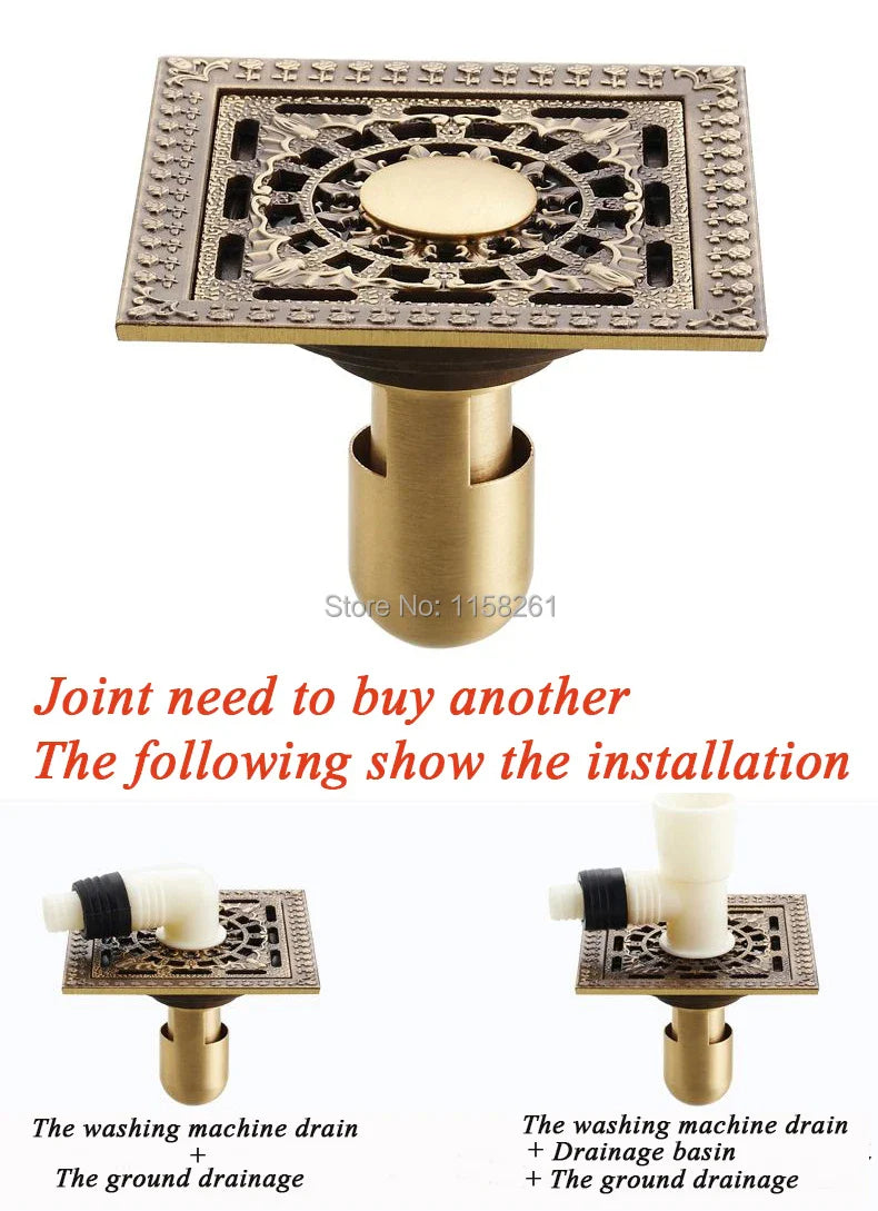 Afralia™ Antique Brass Square Shower Floor Drain Strainer Grate - HJ-8702S