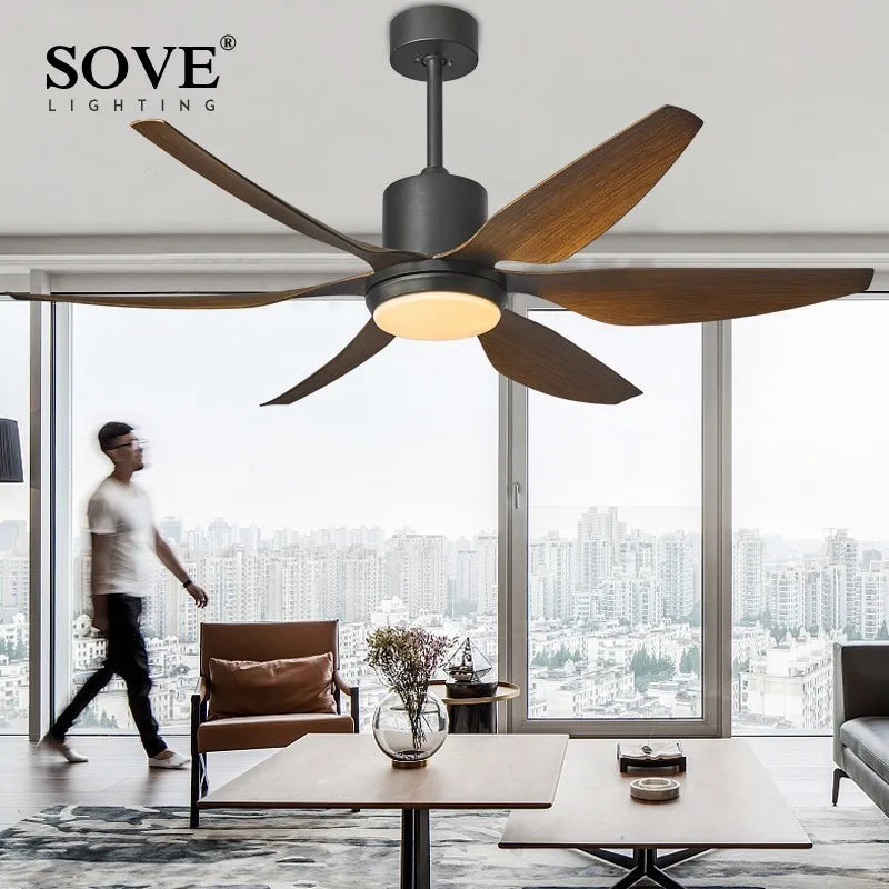 Afralia™ 66" Modern LED Brown Ceiling Fan with Remote Control for Living Room