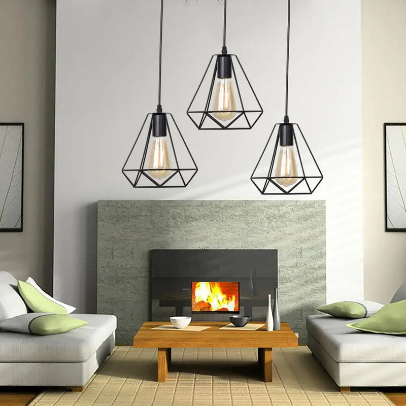 Afralia™ Black Iron Pendant Lights for Kitchen Living Room Bedroom Restaurant