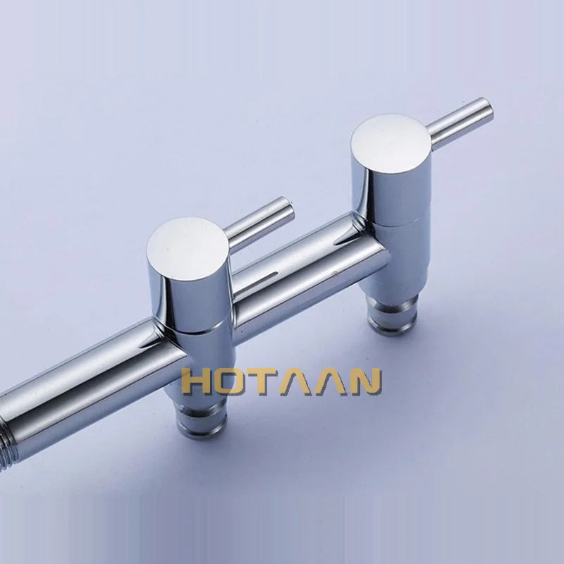 Afralia™ Brass Dual Hole Garden Faucet Bib-cock for Washing Machine, Toilet, and Garden