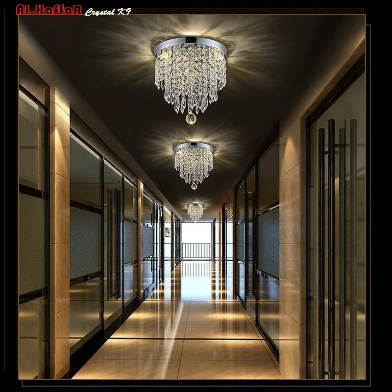 Afralia™ Crystal LED Ceiling Light for Living Room Hallway, 110V/240V Sparkling Crystal Ceiling Lamp