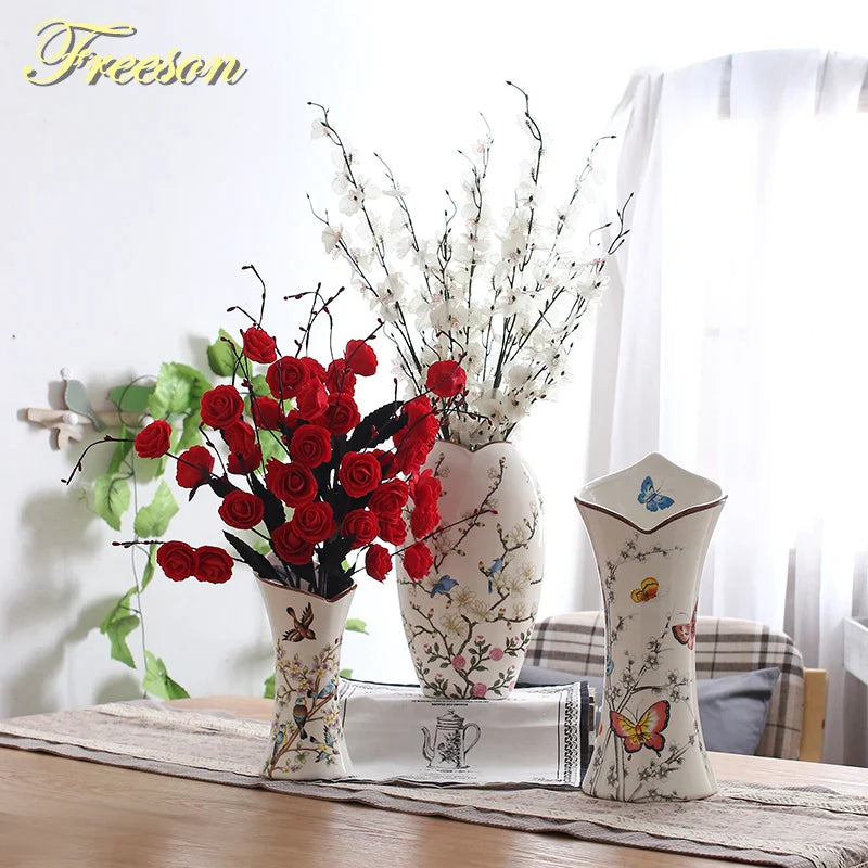 Afralia™ Bird Butterfly Porcelain Vase: British Rural Ceramic Flower Decoration