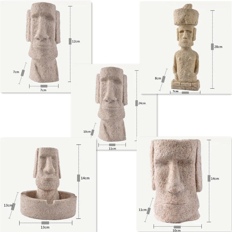 Afralia™ Moai Statues Pukao Figurines Retro Nordic Art Bookshelf Decor Office Desk Ornament