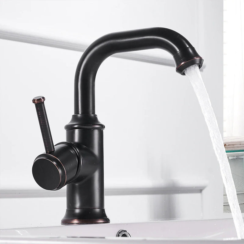 Afralia™ Black Brass Bathroom Faucet Hot Cold Water Mixer Tap WF-18061