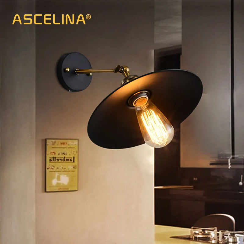 Afralia™ Vintage Industrial Wall Sconces Metal Lampshade Bedside Light E27 Bulbs