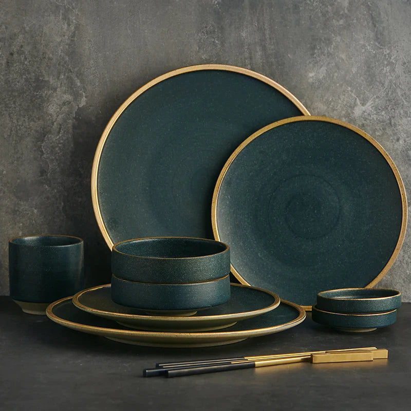 Afralia™ Ceramic Western Dinnerware Set - Eco-Friendly Porcelain Plates, Bowls, and Cutlery