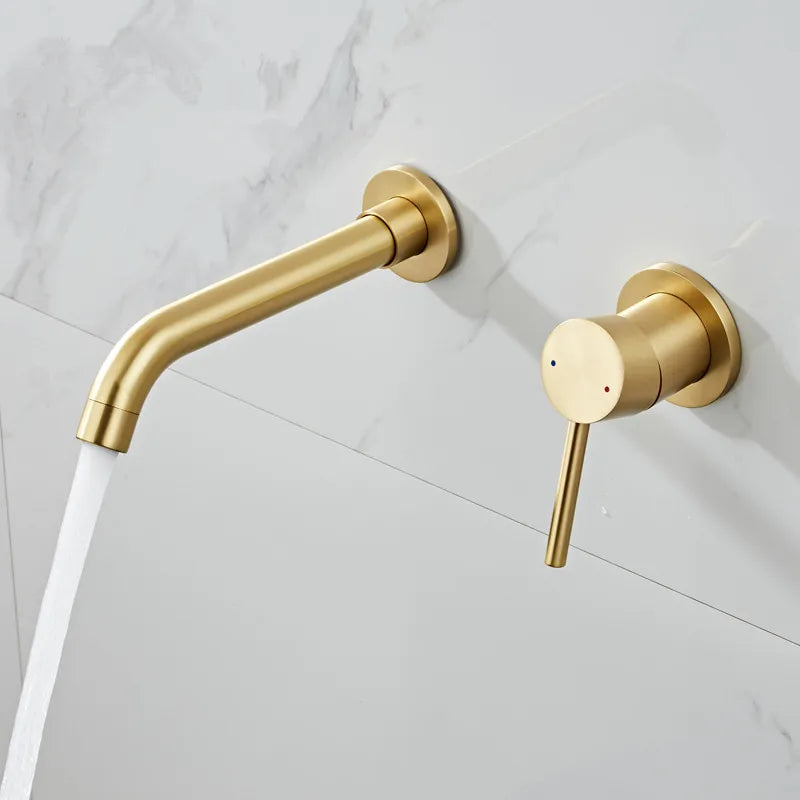 Afralia™ Gold Brass In-Wall Basin Faucet Mixer Tap for Hot Cold Bathroom Sink