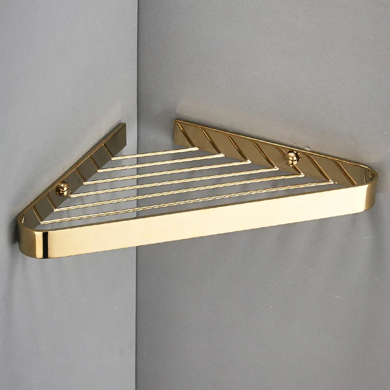 Afralia™ Brass Bathroom Shower Rack Wall Mounted Shelf