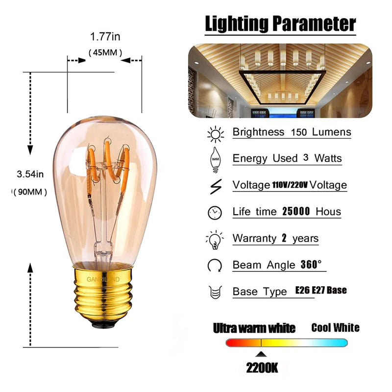 Afralia™ Vintage LED Filament Bulb Dimmable ST45 E27 Base 1W 3W Warm White Retro Light