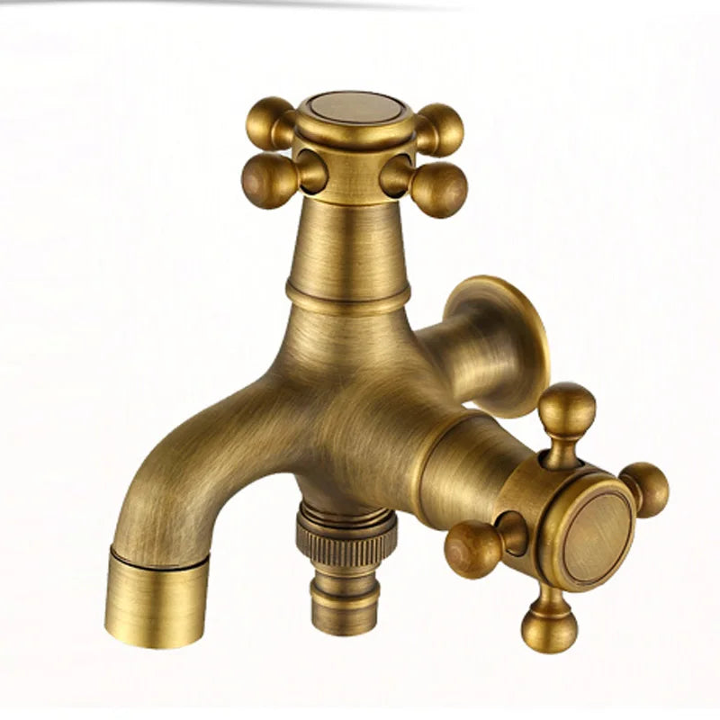 Afralia™ Antique Brass Dual Cross Handles Wall Mounted Mop Pool Faucets
