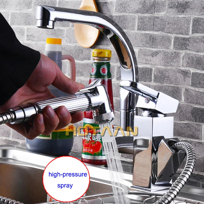 Afralia™ Chrome Plated Dual Sprayer Kitchen Faucet with Hot/Cold Mixer