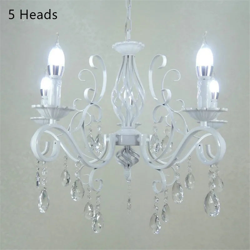 Afralia™ Retro White Metal Crystal Chandelier with E14 Candle Lights