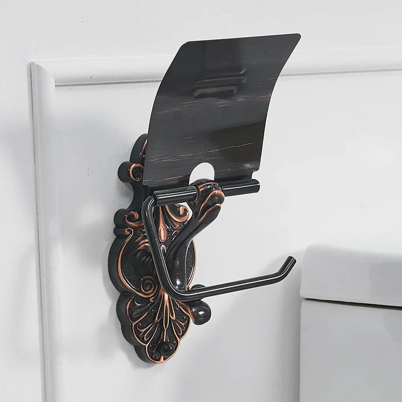 Afralia™ Black Brass Toilet Paper Holder Wall Mounted Bathroom Accessories Holder Shelf