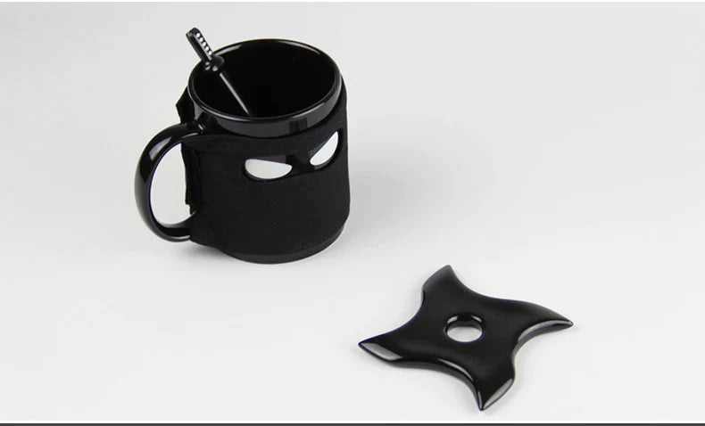 Afralia™ Black Ninja Mug, Unique Ceramic Tea Cup, Creative Novelty Gift