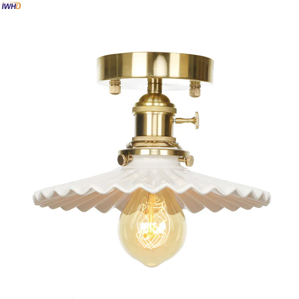 Afralia™ Nordic White Ceramic LED Ceiling Light: Copper Ceiling Lamp for Living Room